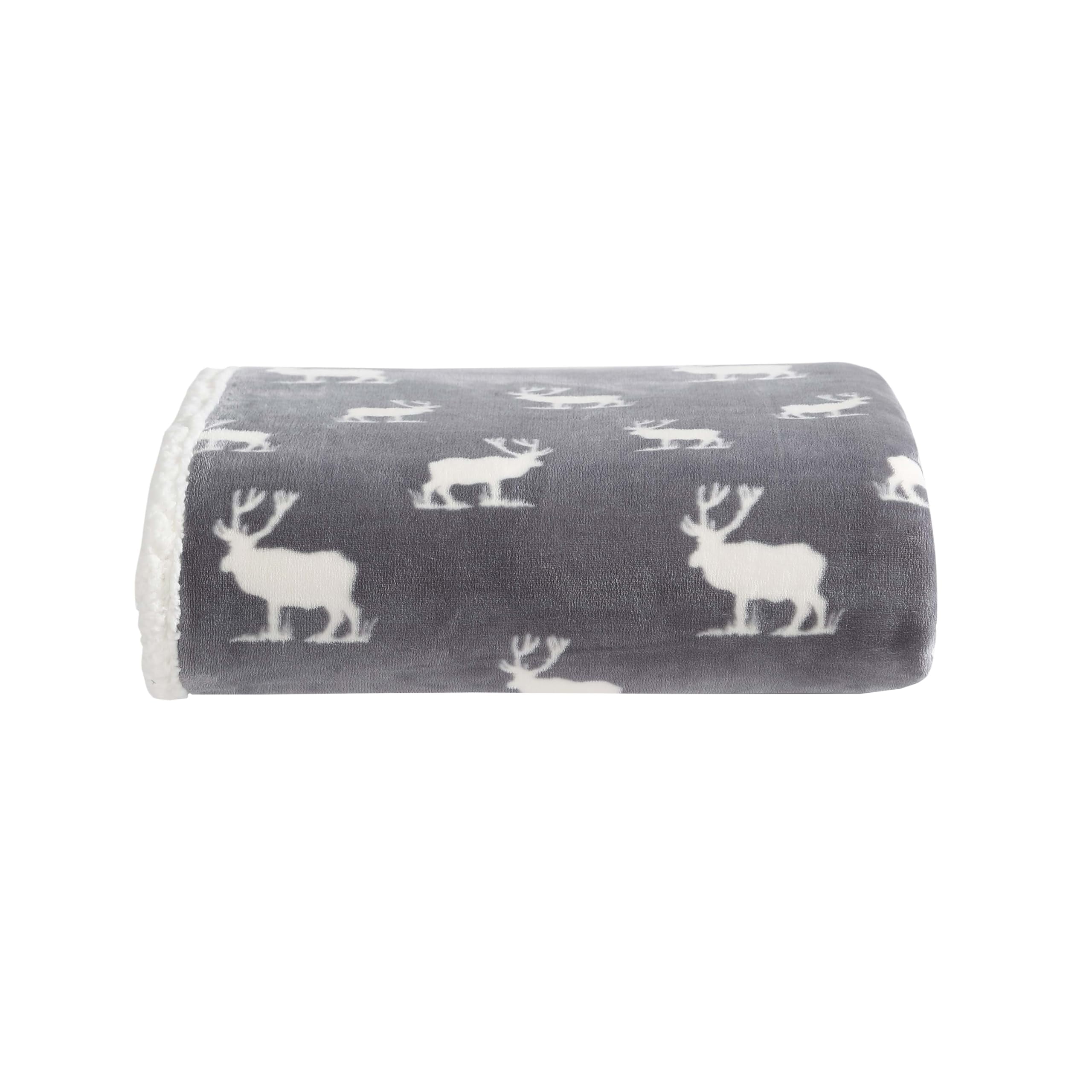 Elk Stance Gray Reversible Sherpa Fleece Throw Blanket
