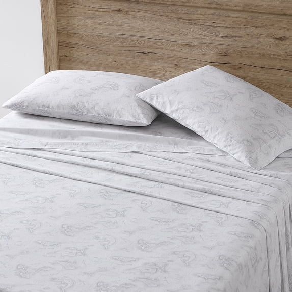 Eddie Bauer Fish Atol Grey Cotton Percale Twin Sheet Set