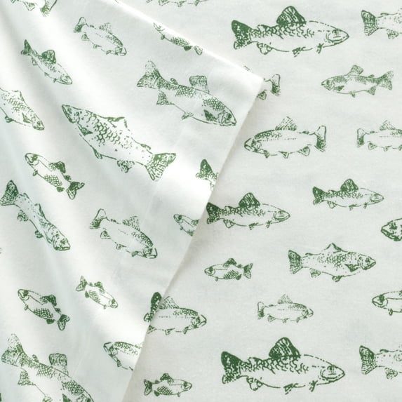 Eddie Bauer Flannel Sheet Set Color: Fish Size: QUEEN SET