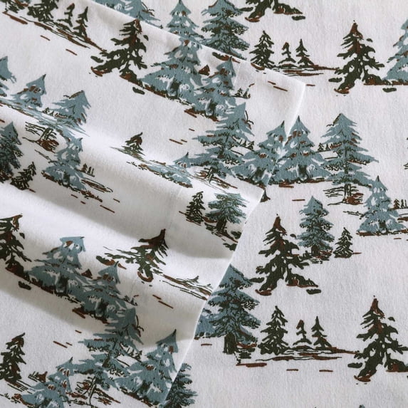 Eddie Bauer Flannel Sheet Set Color: Snowy Pine Trees Green Size: FULL