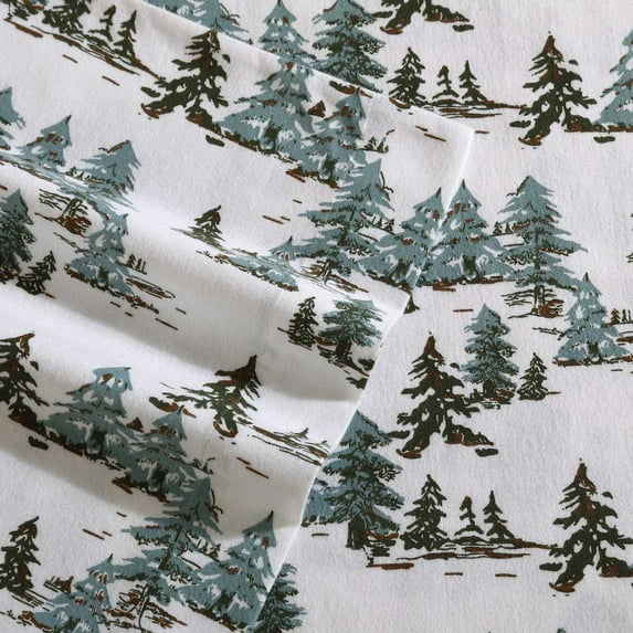 Eddie Bauer Flannel Sheet Set Color: Snowy Pine Trees Green Size: TWIN