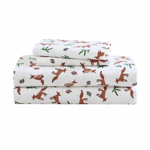 Eddie Bauer Fox Trail Orange Cotton Flannel 4 Piece Sheet Set, Queen