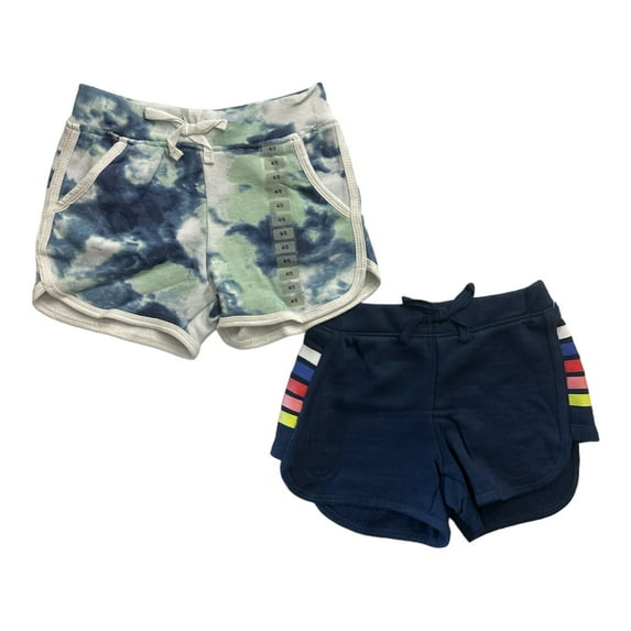 Eddie Bauer Girl's 2-Pack Soft Cotton Blend Elastic Waist Everyday Shorts (Navy/Tie Dye, XL (14/16))