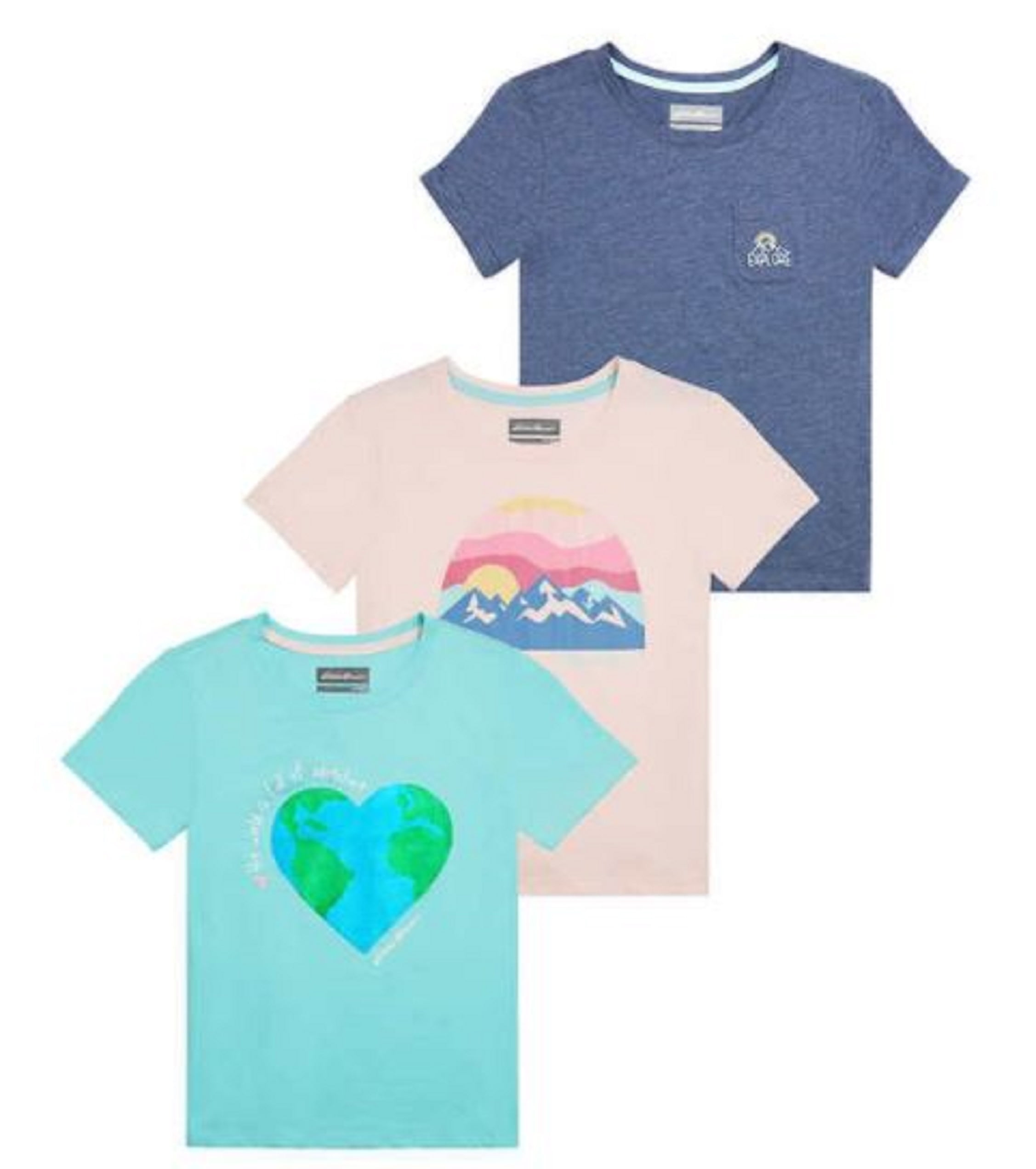 Eddie Bauer Girls 3-pack Tee, Pink (Navy/Pink/Aqua, Small 7/8)