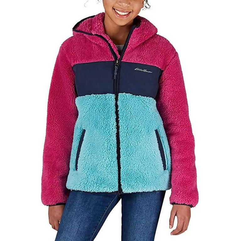 Eddie Bauer Girls Sherpa Fleece Hooded Jacket Pink Navy Colorblock M 10 12 Walmart