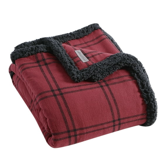 Eddie Bauer Kettle Falls Plaid Red Flannel Yarn Dye 60X50 Throw