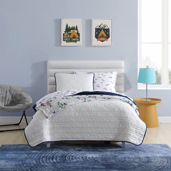 Eddie Bauer Kids Adventure Mountain Grey Reversible Full Quilt Set