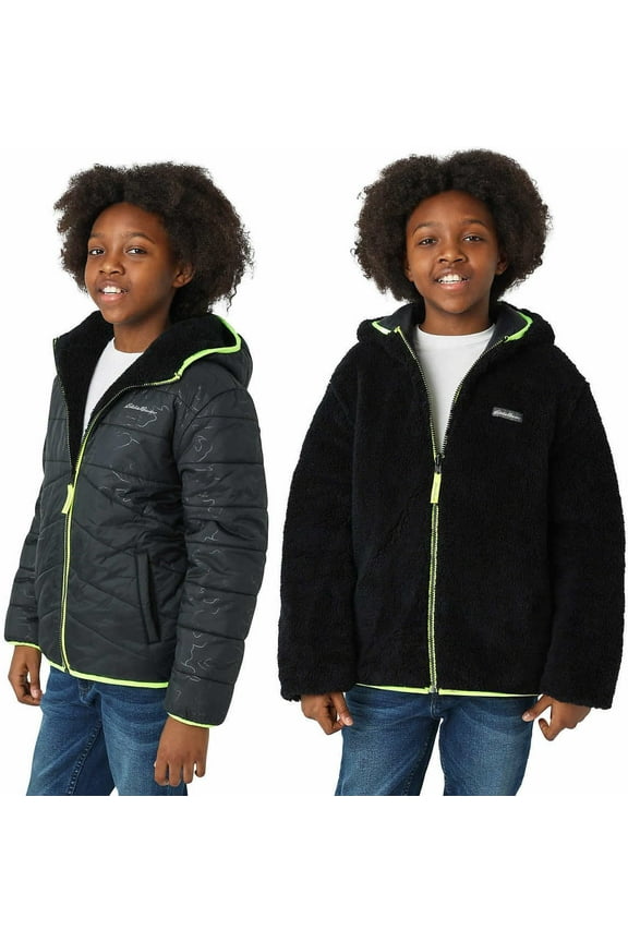 Kids Reversible Plush Hoodie Jacket (US Medium, Regular, Onyx/Black)