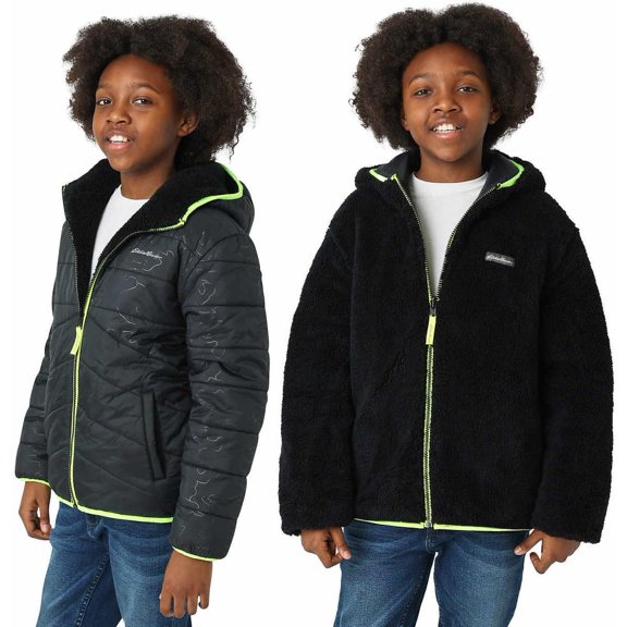 Eddie Bauer Kids Reversible Plush Hoodie Jacket Onyx/Black Small
