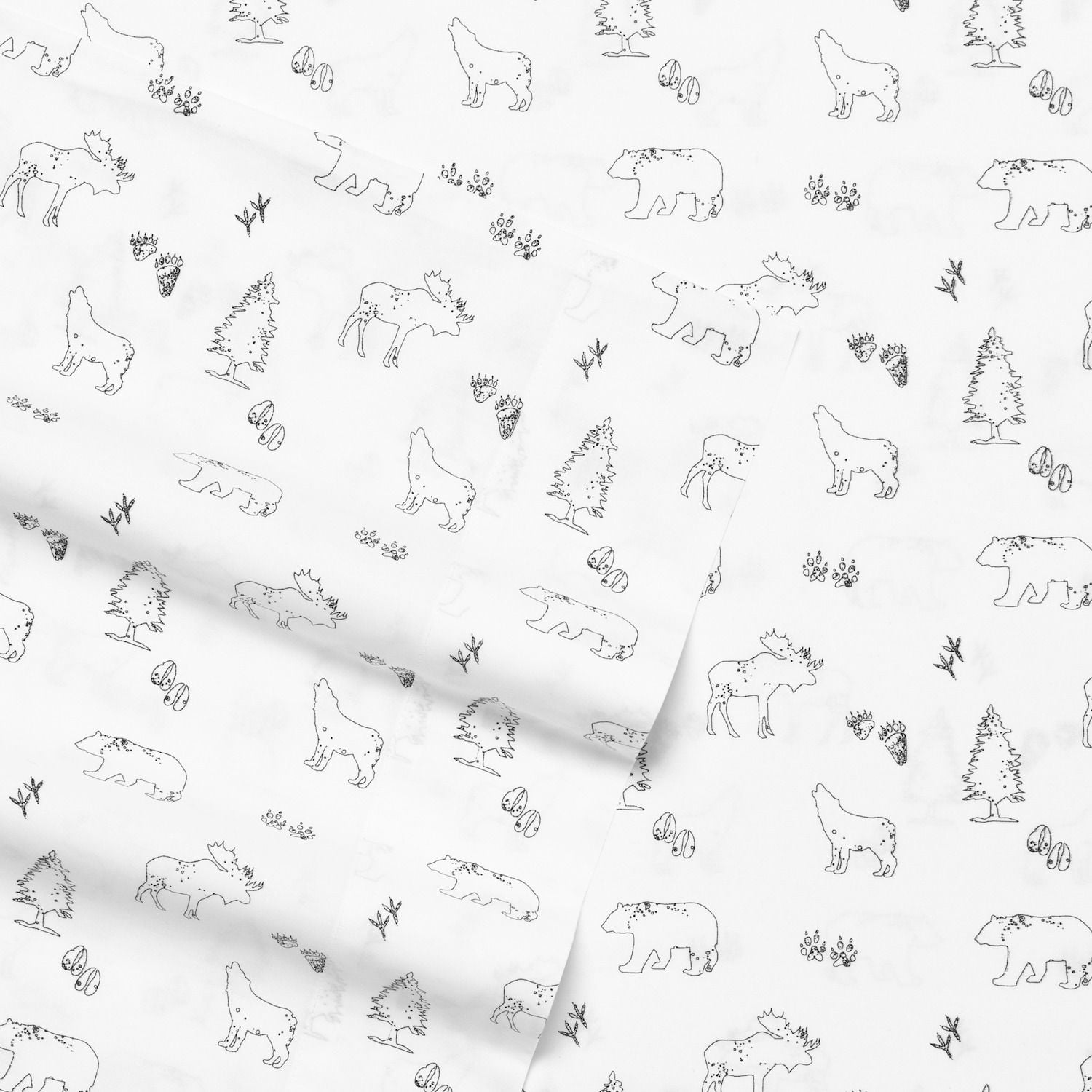 King Gray Cotton Flannel Animal Tracks Sheet Set