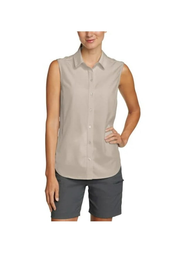 Ladies' Breathable Button Down Sleeveless Top (Gray, Medium)