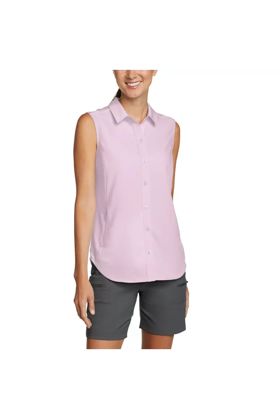 Women's Moisture Wicking Stretch Top Button Down Sleeveless Shirt (Purple, XL)