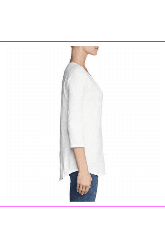 Ladies Lace-up Neck Detail Shirt tail hem Cross-Front ¾ Sleeve Tunic L/White