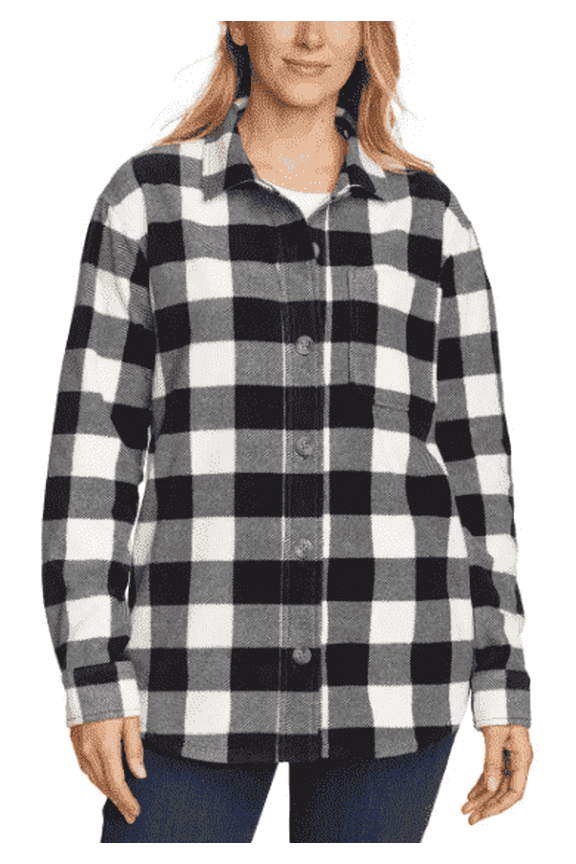 Women's Soft Microfleece Button-Up Shirt  Midweight  Chest Pocket  Classic Fit  Casual Layering (Black, S)