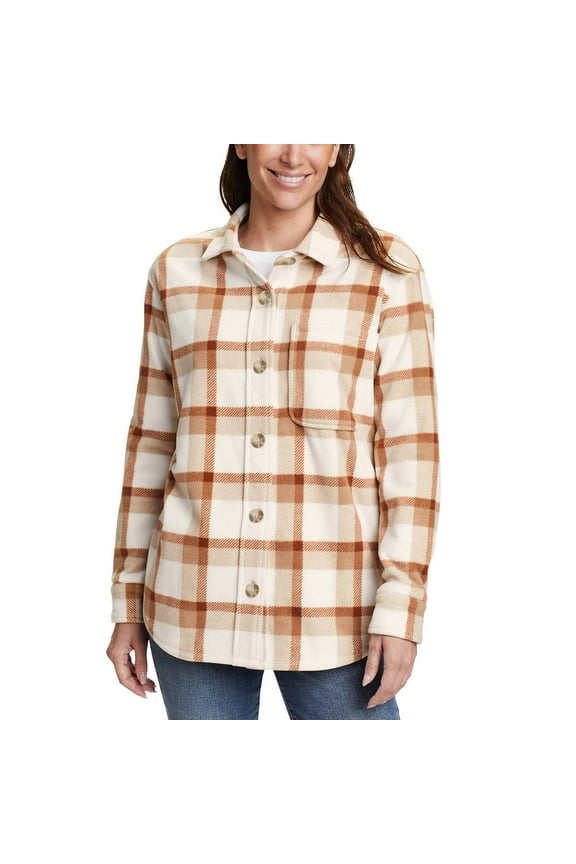 Ladies' Microfleece Button-Up Shirt, Tan XXL