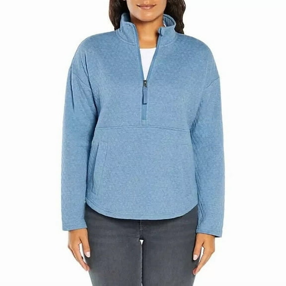 Eddie Bauer Ladies Quilted Half Zip Pullover Heathered Colony Blue Size Small