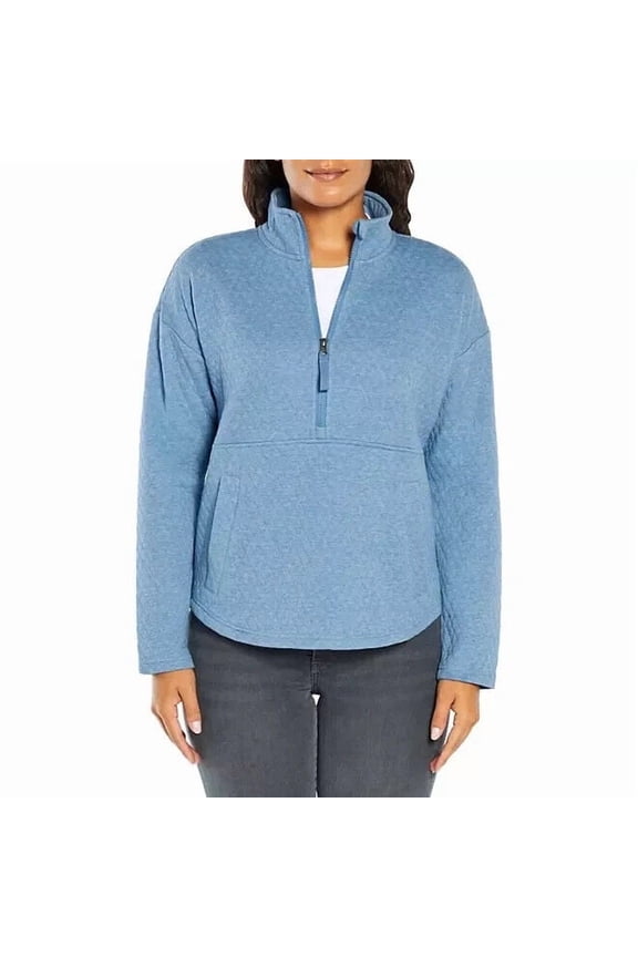 Ladies Quilted Half Zip Pullover Heathered Colony Blue Size Small
