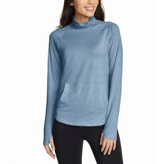 Eddie Bauer Ladies' Size Medium (8-10) Funnel Neck Long Sleeve Top Shirt, Blue