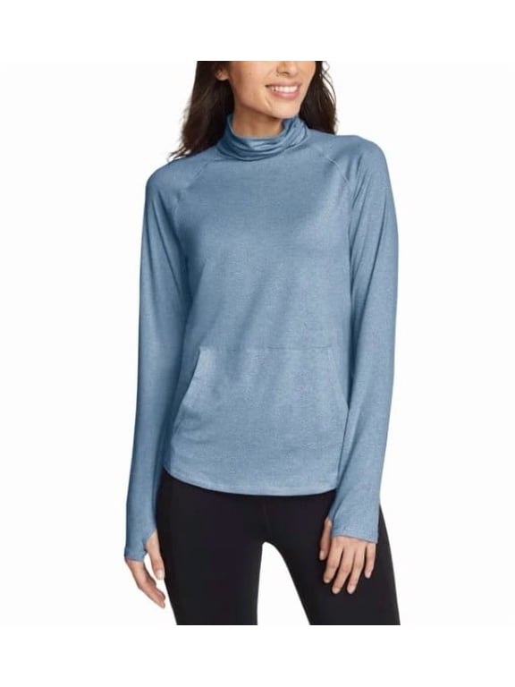 Ladies' Size Medium (8-10) Funnel Neck Long Sleeve Top Shirt, Blue