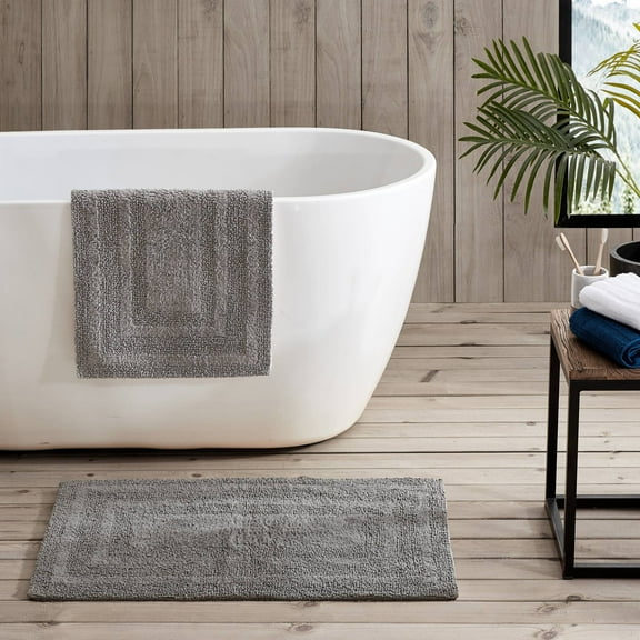 Eddie Bauer Logan Chrome Cotton Tufted Bath Rug Set