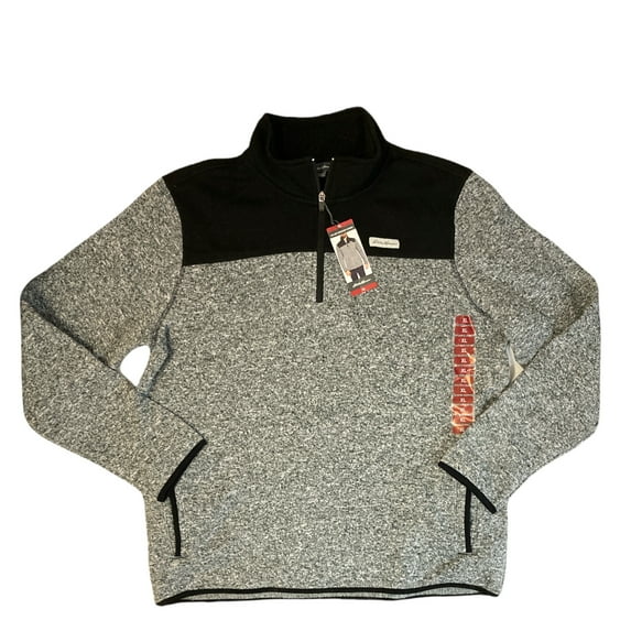 Eddie Bauer Men's 1/4 Zip Mock Neck Classic Fit Pullover Sweater Fleece (Black/Grey, S)