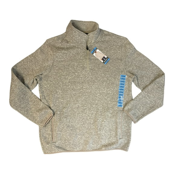 Eddie Bauer Men's 1/4 Zip Mock Neck Classic Fit Pullover Sweater Fleece (Heather Oatmeal, S)