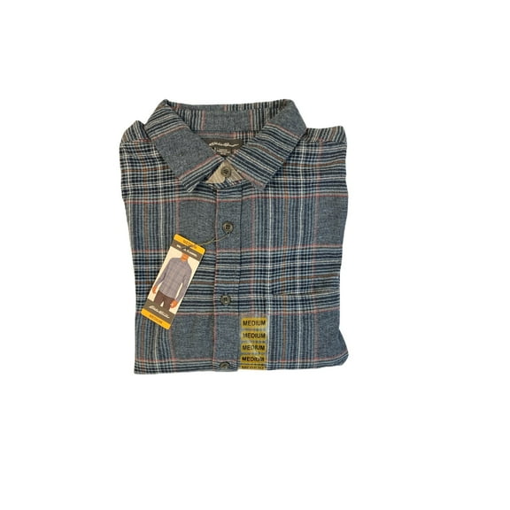 Eddie Bauer Men's Bristol Plaid Button Up Flannel Shirt (Chambray Blue, L)
