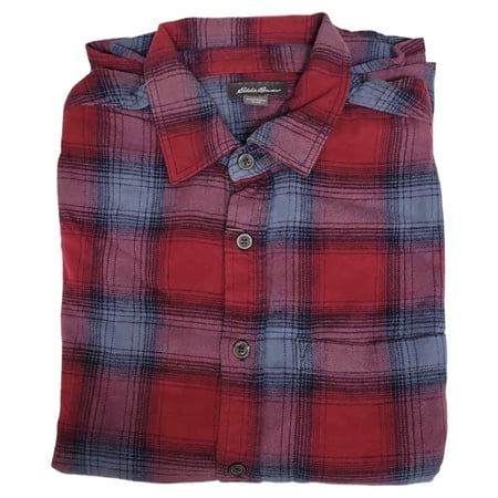 Eddie Bauer Men's Bristol Plaid Button Up Flannel Shirt (Rosewood Ombre, XXXL)