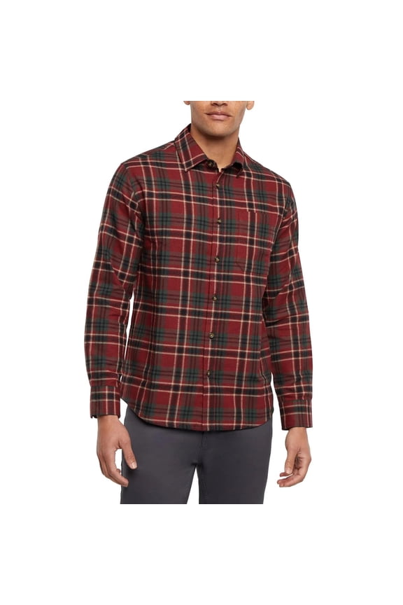 Mens Classic Plaid Flannel Shirt  Long Sleeve, Button-Up (US, Alpha, Large, Regular, Regular, Red)