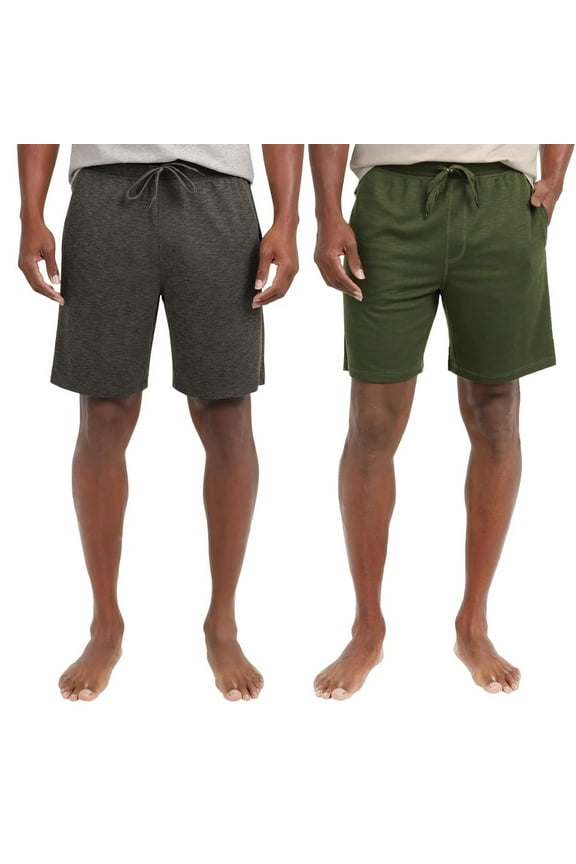 Mens Comfort Fit Elastic Waistband with Outer Drawstring Lounge Short, 2 Pack (Gray,Small)