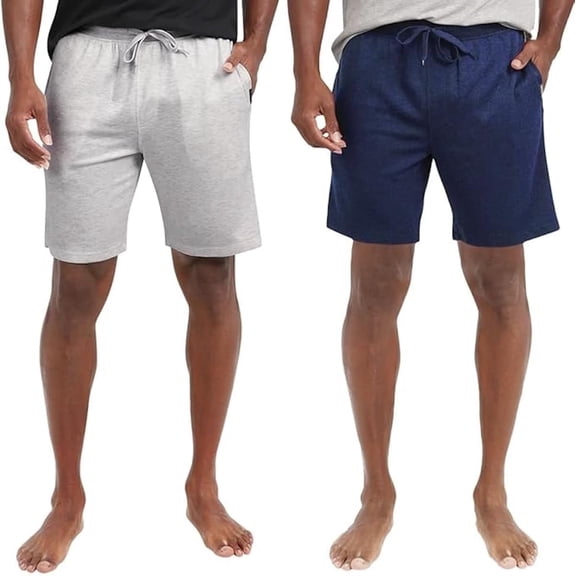 Eddie Bauer Mens Comfort Fit Elastic Waistband with Outer Drawstring Lounge Short, 2 Pack (White, Blue L