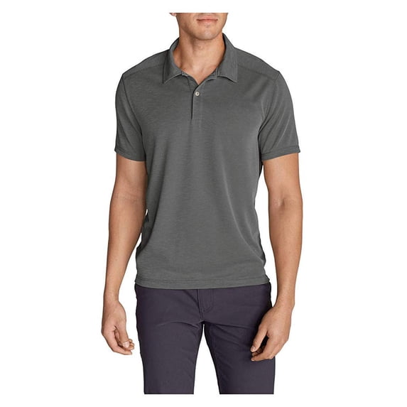 Eddie Bauer Men's Contour Performance Slub Polo Shirt (DK Smoke(Grey), X-Large)