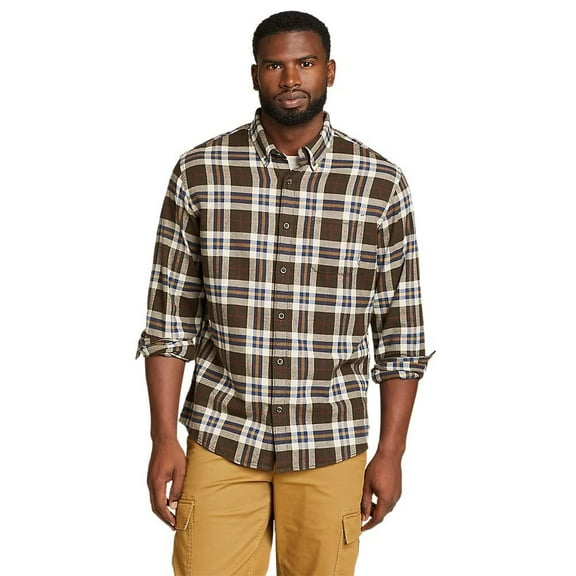 Eddie Bauer Men's Eddie's Favorite Flannel Classic Fit Shirt - Plaid, Dk Peat, Large, Tall