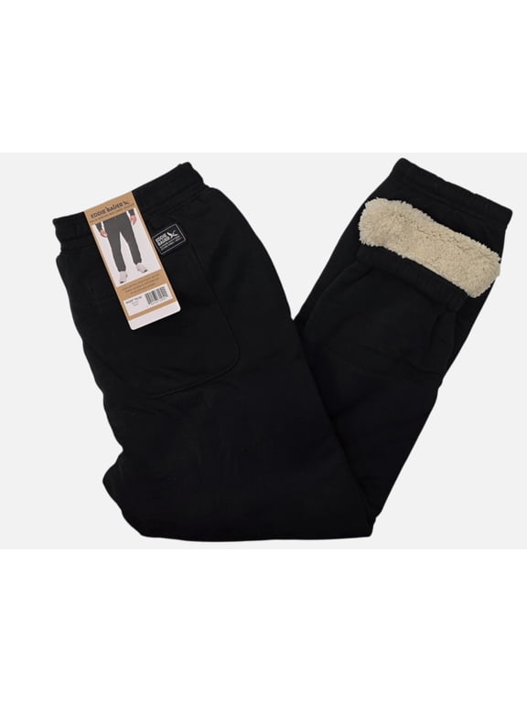 Men's Faux Shearling Lined Jogger Pants, Black XXL