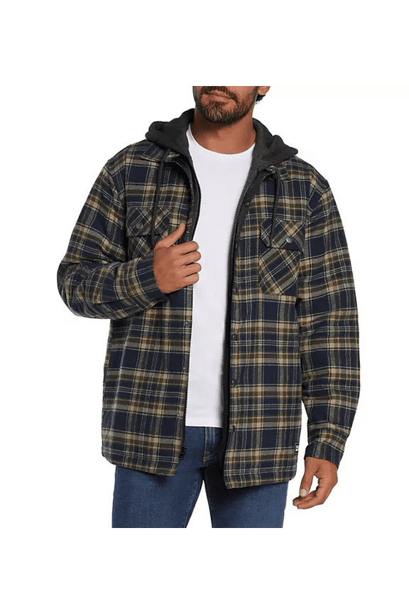 Men's Hooded Shacket (Navy Soloman Plaid, Medium)