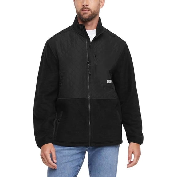 Eddie Bauer Men’s Lightweight Mixed Media Fleece Jacket, Full Zip (BLACK/MEDIUM)
