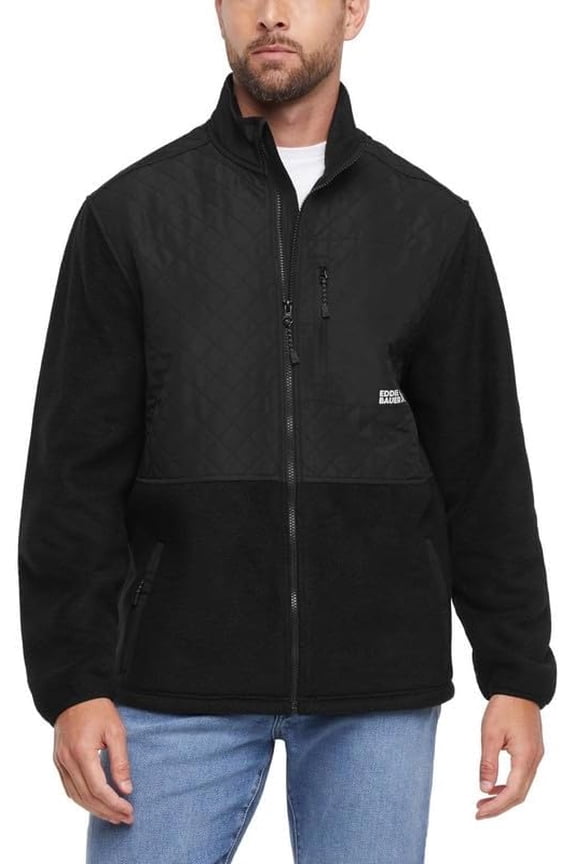 Men’s Lightweight Mixed Media Fleece Jacket, Full Zip (BLACK/X-LARGE)
