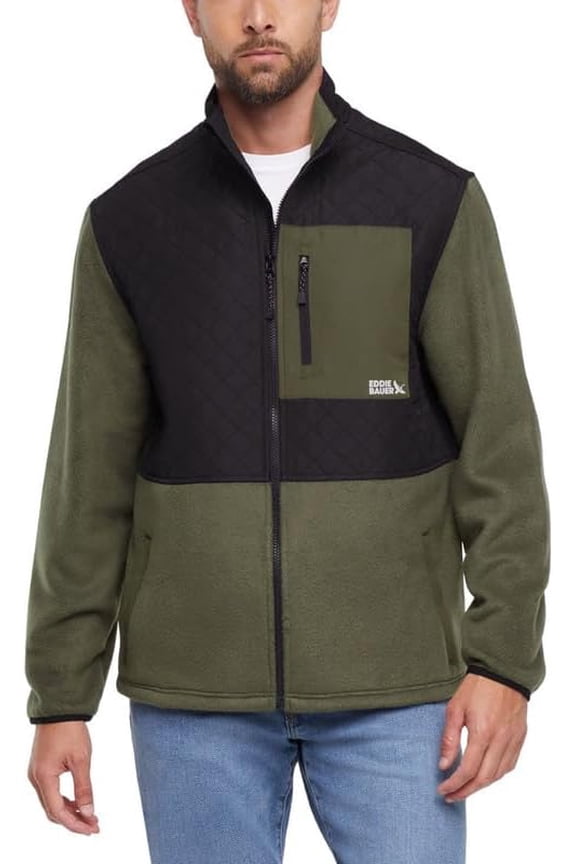 Men’s Lightweight Mixed Media Fleece Jacket, Full Zip (GREEN/SMALL)