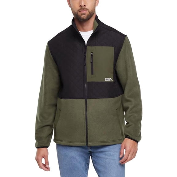 Eddie Bauer Men’s Lightweight Mixed Media Fleece Jacket, Full Zip (GREEN/SMALL)
