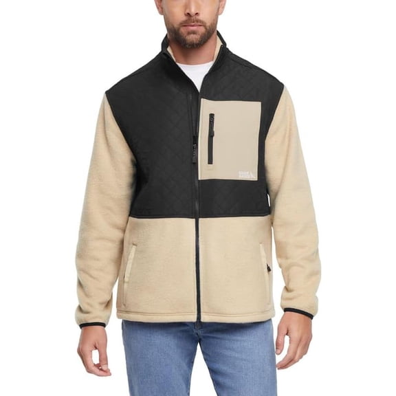 Eddie Bauer Men’s Lightweight Mixed Media Fleece Jacket, Full Zip (KHAKI/MEDIUM)