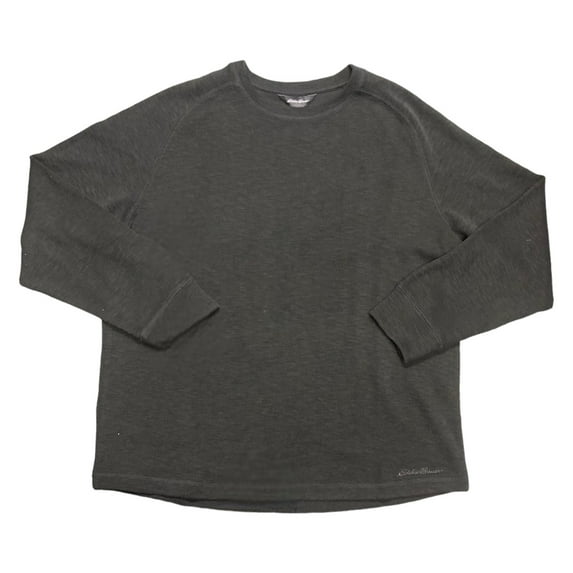 Eddie Bauer Men's Relaxed Fit Double Knit Shirt, Crewneck Soft Cotton Long Sleeve T-Shirts for Men - Black Medium