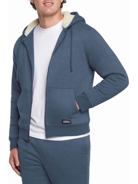 Men's Shearling-Lined Full-Zip Hoodie, Heavyweight Fleece, Relaxed Fit (BLUE/MEDIUM)