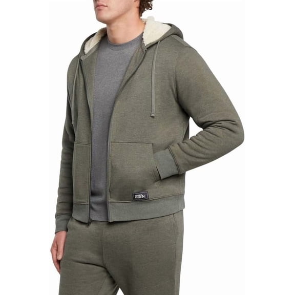 Eddie Bauer Men's Shearling-Lined Full-Zip Hoodie, Heavyweight Fleece, Relaxed Fit (GREEN/LARGE)