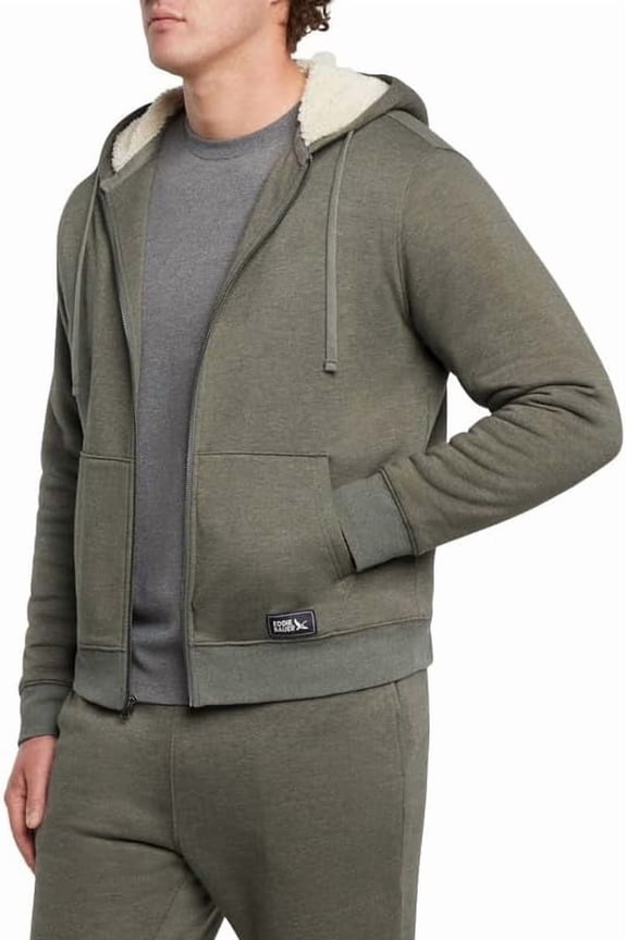 Men's Shearling-Lined Full-Zip Hoodie, Heavyweight Fleece, Relaxed Fit (GREEN/XX-LARGE)