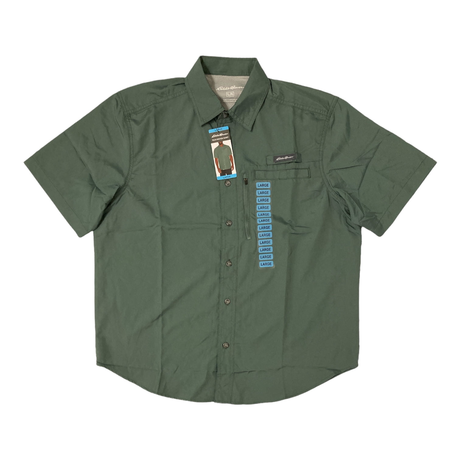 Eddie Bauer Men's Short Sleeve Woven Classic Fit Tech Shirt (Duck Green, L)  