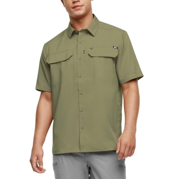 Eddie Bauer Men's Short Sleeve Woven Tech Shirt (US, Alpha, Medium, Regular, Regular, Green)