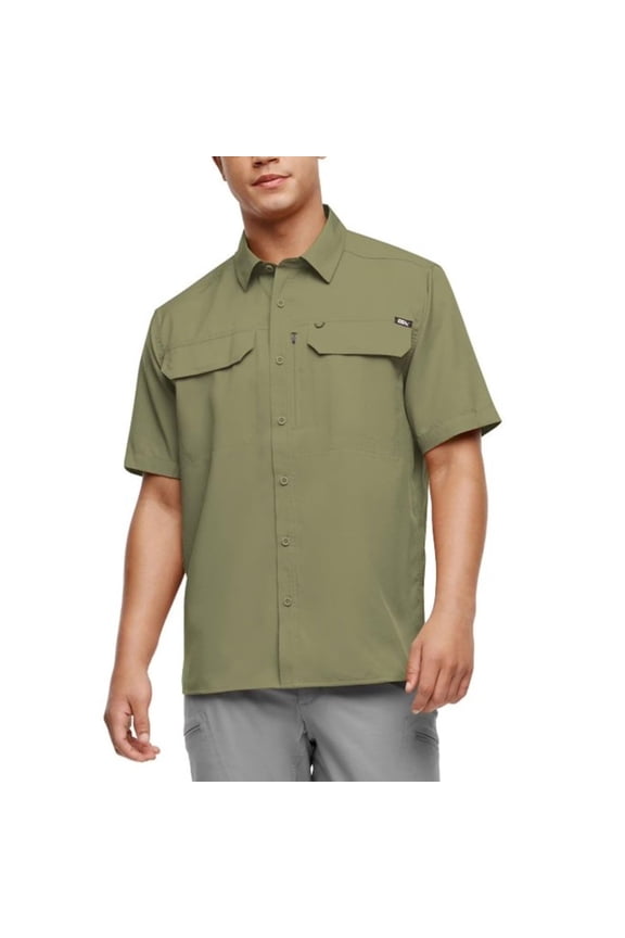 Men's Short Sleeve Woven Tech Shirt (US, Alpha, Medium, Regular, Regular, Green)