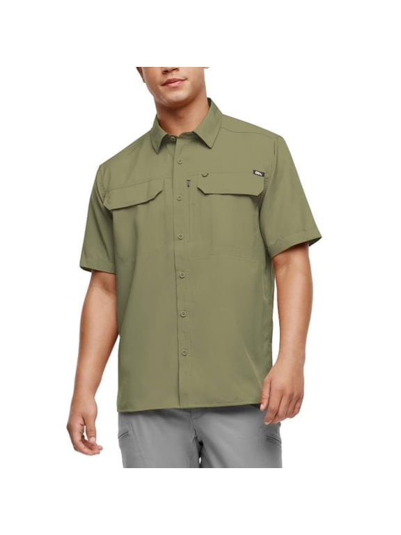 Men's Short Sleeve Woven Tech Shirt (US, Alpha, Medium, Regular, Regular, Green)
