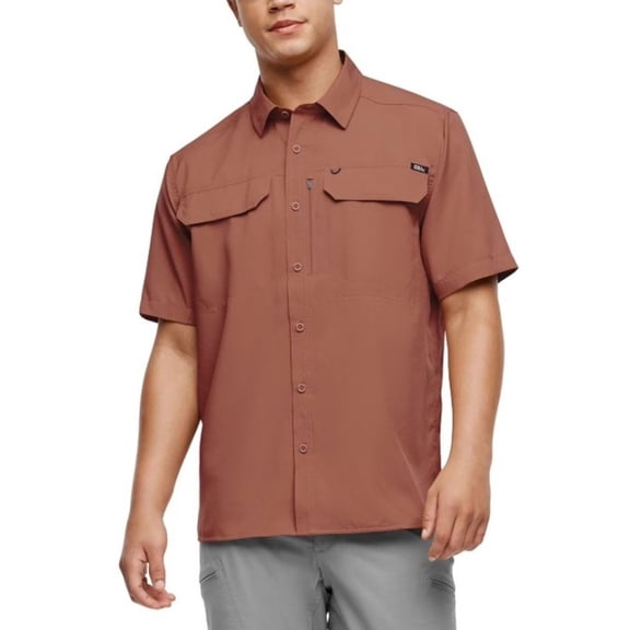 Eddie Bauer Men's Short Sleeve Woven Tech Shirt (US, Alpha, XX-Large, Regular, Regular, Red)