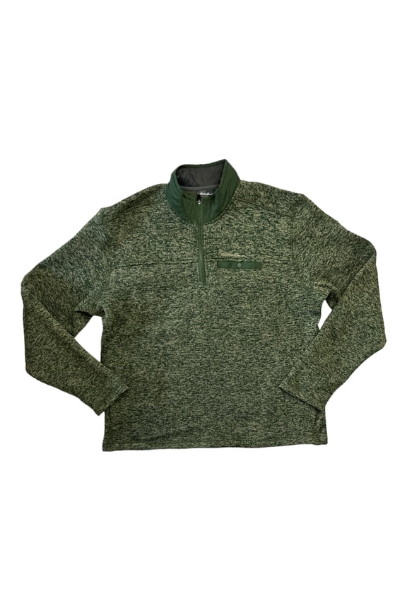 Men's Snap Button Chest Pocket  1/4 Zip Sweater Fleece Pullover (Palm Heather, S)